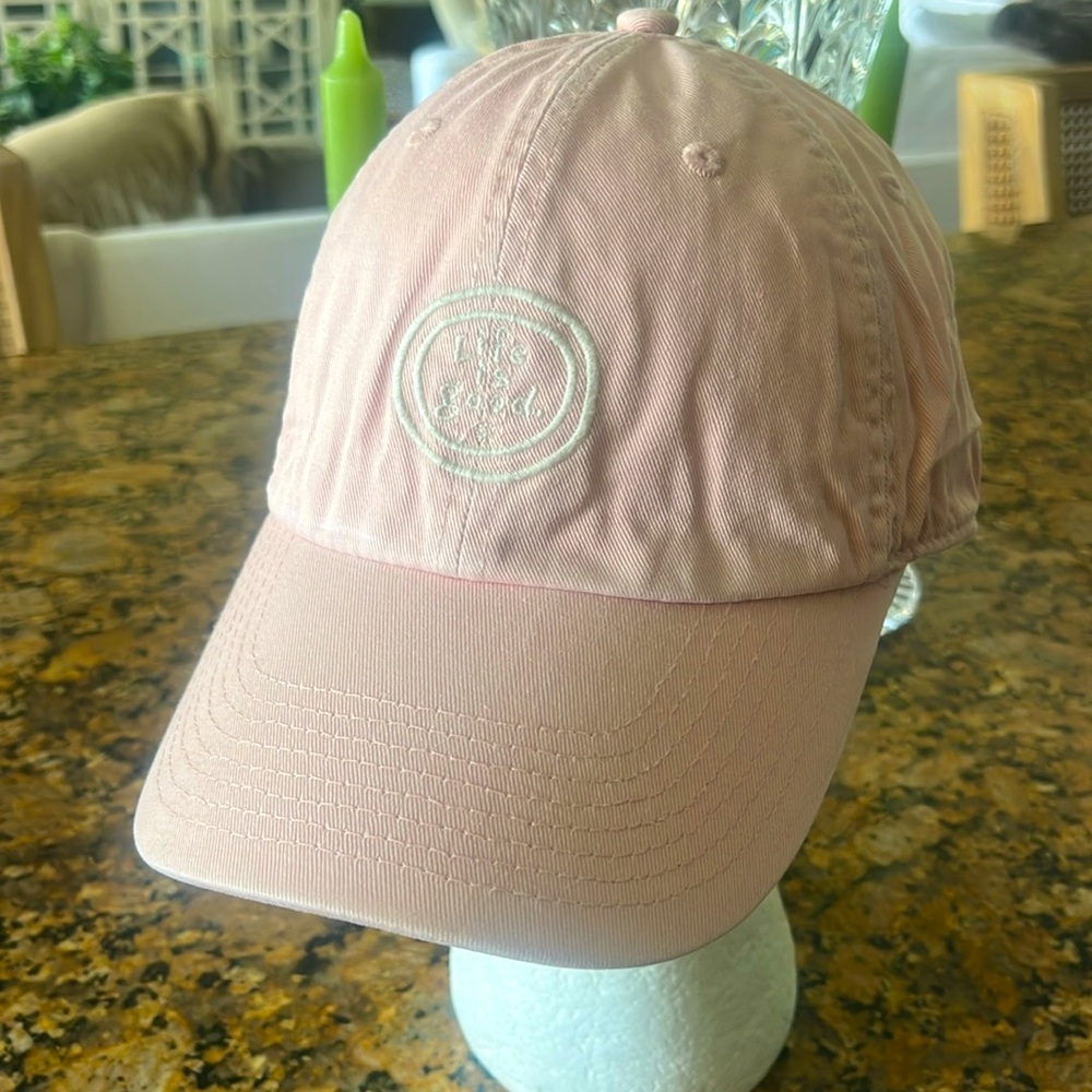 Life Is Good Baseball Hat Cap Pink Smiley Face Logo one size adjustable